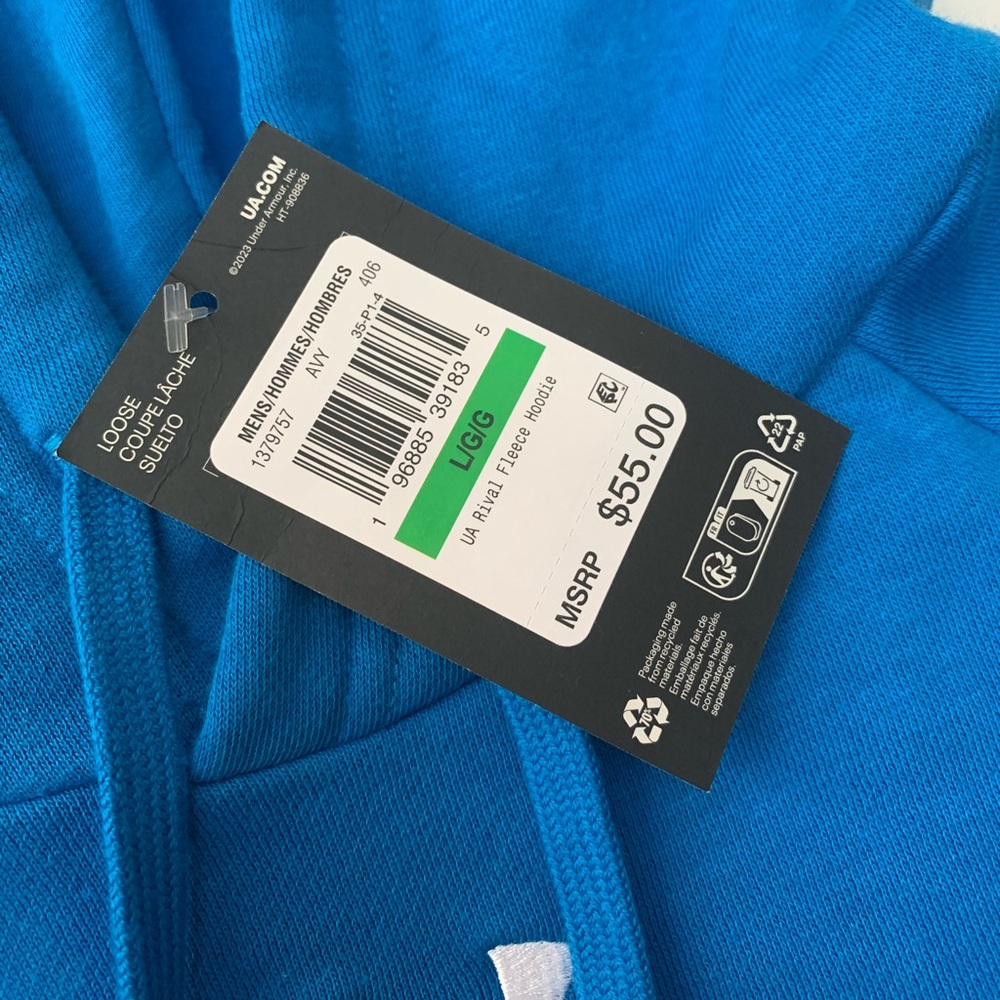Under Armour - Blue Rival Fleece Hoodie - Size L/G - Brand New - Picture 4 of 5